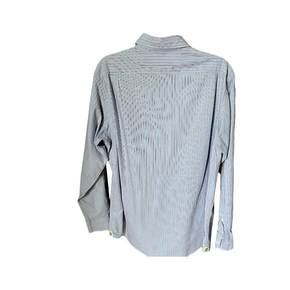 Cremieux Long Sleeved Sleek Dress Shirt Striped Blue Red 100% Cotton Large - Picture 7 of 9